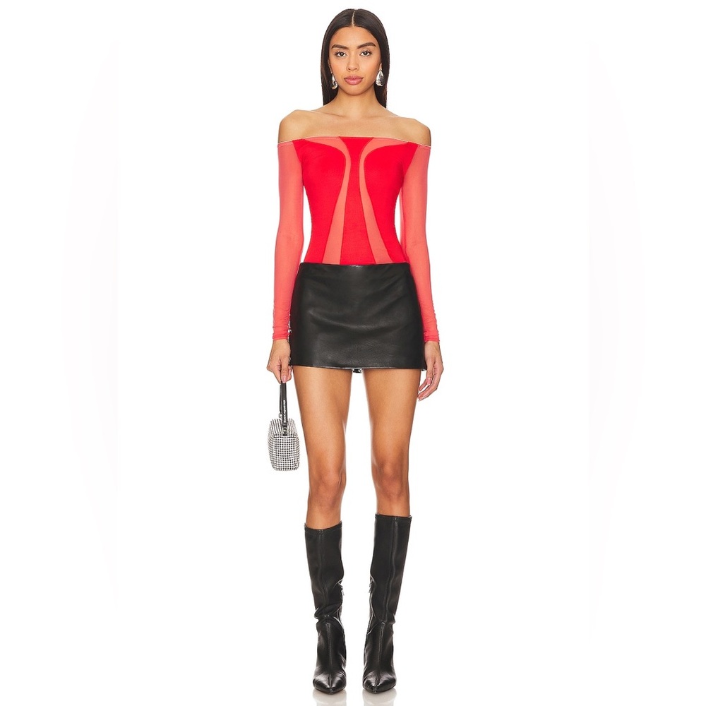 OW Collection Red Mesh Swirl Blouse – XS – NWT